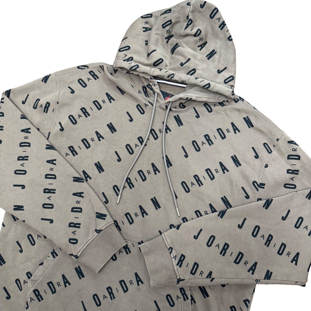 Jordan Hoodie Men Large Brown All Over Print Fleece Pullover DV7640-274 Jumpman